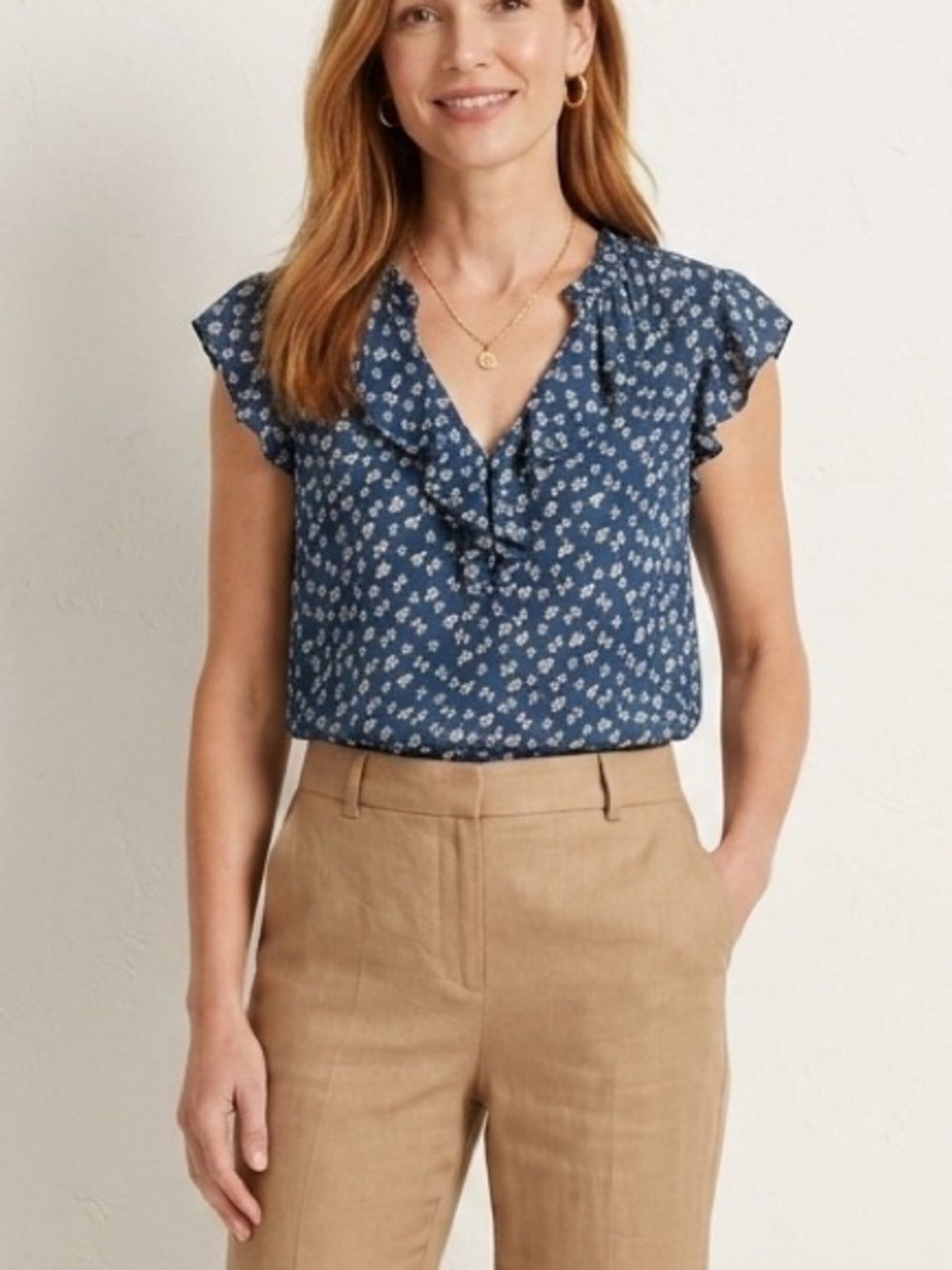 Velvet Graham & Spencer Lightweight Ruffle V-Neck Blouse Relaxed Size Small